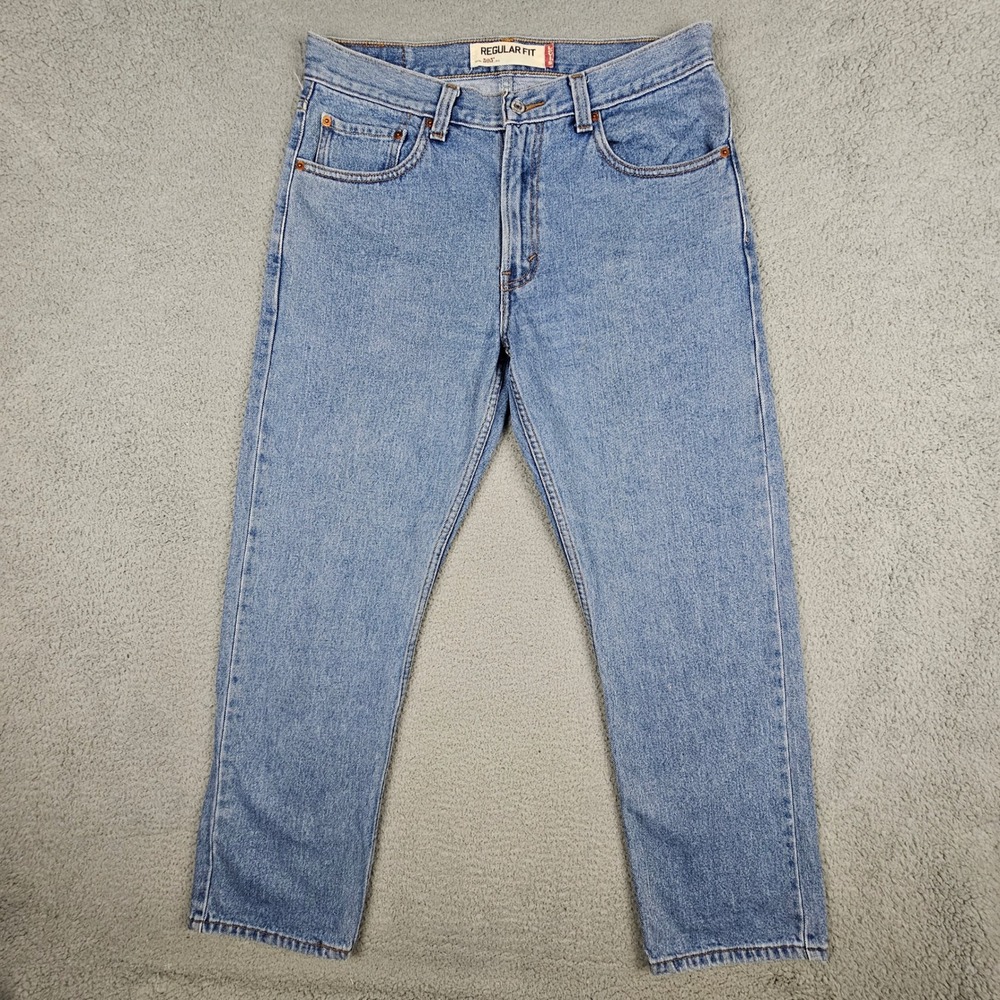 Levi's 505 Regular Fit Jeans Mens 33x30 Blue Light Wash Straight Leg Denim - Picture 2 of 10
